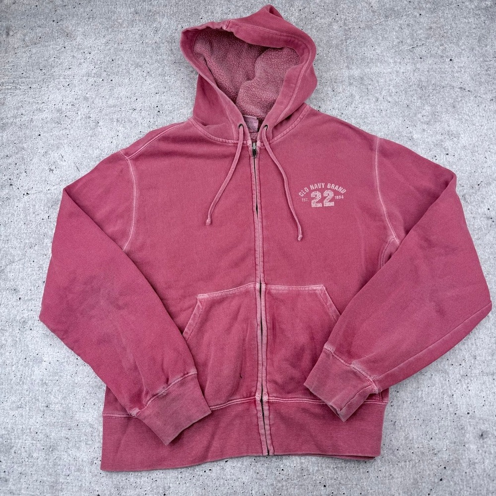 Vintage Y2K Old Navy Brand 22 Pinkish Salmon Wash Faded Zip Up Hoodie Womens M